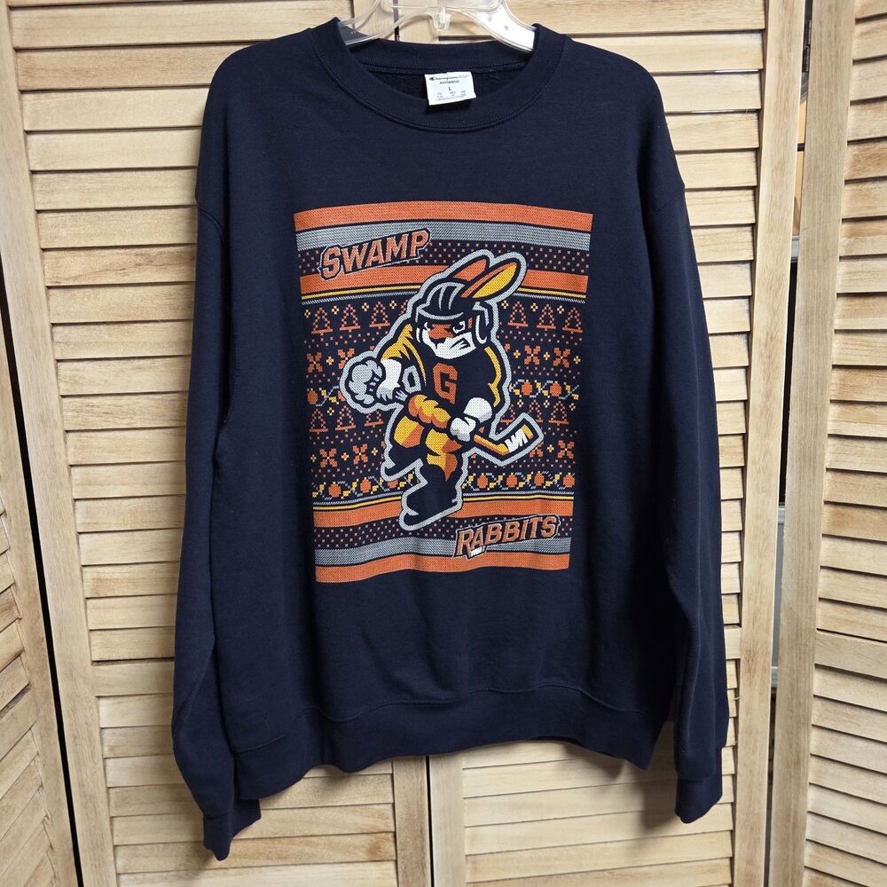 Champion Crewneck Greenville Swamp Rabbits Pullover Blue Sweater Adult Large